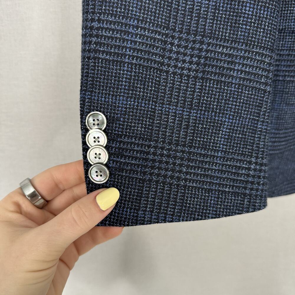 BOSS Blazer Mens 36R Blue Plaid Wool Blend Hutson Slim Fit Sport Coat Jacket - Picture 4 of 15